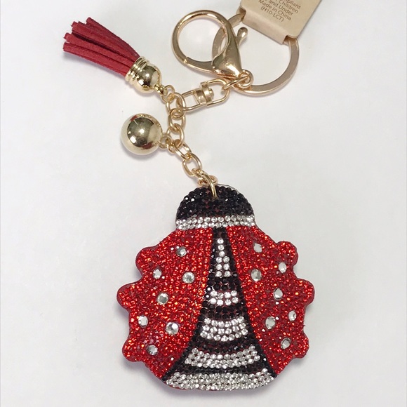 Accessories - Puffed Rhinestone Ladybug Bag Charm Key Chain NEW!